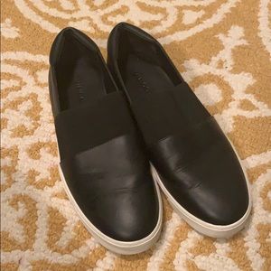 VINCE Blair Black Leather + Elastic Slip-ons. Sz.8